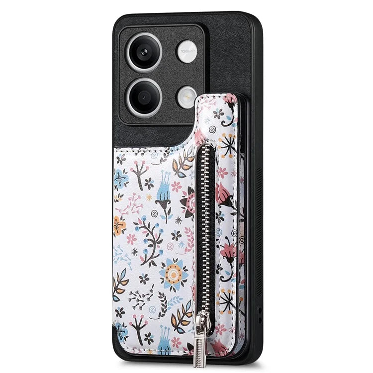 D10 For Xiaomi Redmi Note 13 5G Back Case Pattern Printed Card Bag TPU+Leather Phone Cover