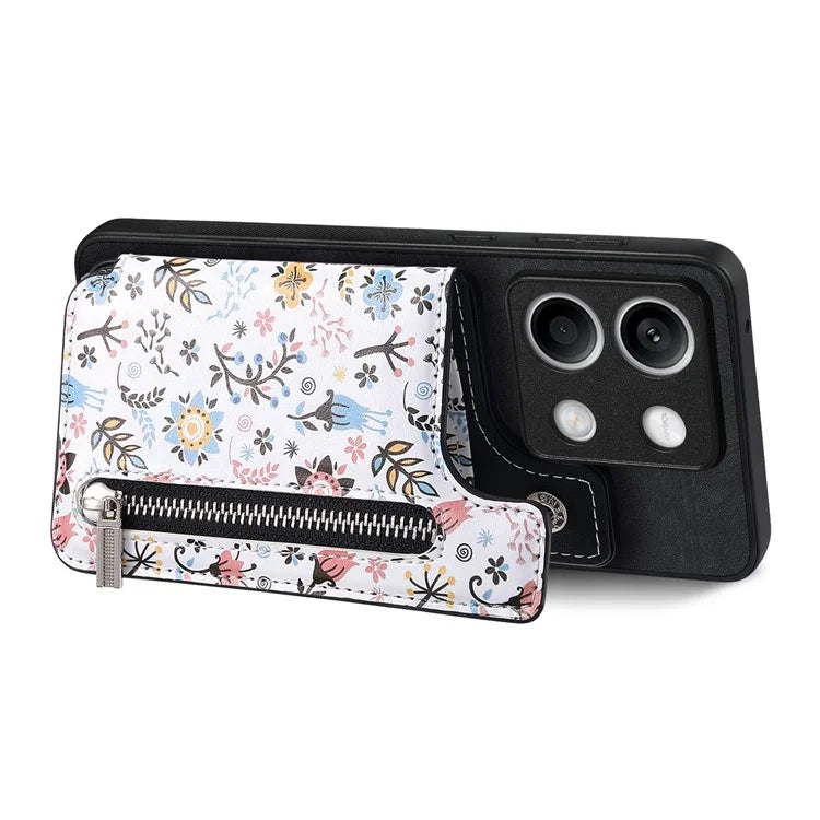 D10 For Xiaomi Redmi Note 13 5G Back Case Pattern Printed Card Bag TPU+Leather Phone Cover