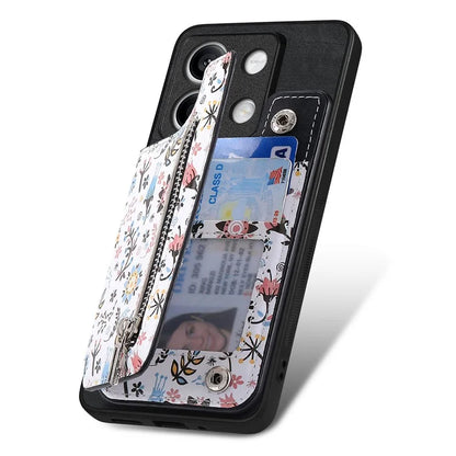 D10 For Xiaomi Redmi Note 13 5G Back Case Pattern Printed Card Bag TPU+Leather Phone Cover
