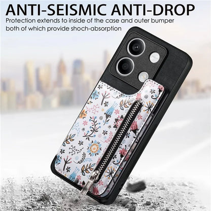 D10 For Xiaomi Redmi Note 13 5G Back Case Pattern Printed Card Bag TPU+Leather Phone Cover