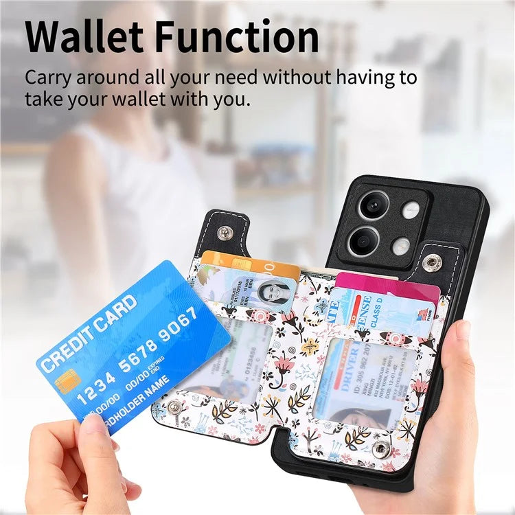 D10 For Xiaomi Redmi Note 13 5G Back Case Pattern Printed Card Bag TPU+Leather Phone Cover