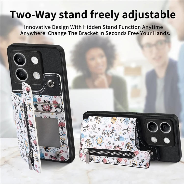 D10 For Xiaomi Redmi Note 13 5G Back Case Pattern Printed Card Bag TPU+Leather Phone Cover