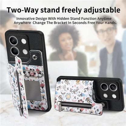 D10 For Xiaomi Redmi Note 13 5G Back Case Pattern Printed Card Bag TPU+Leather Phone Cover
