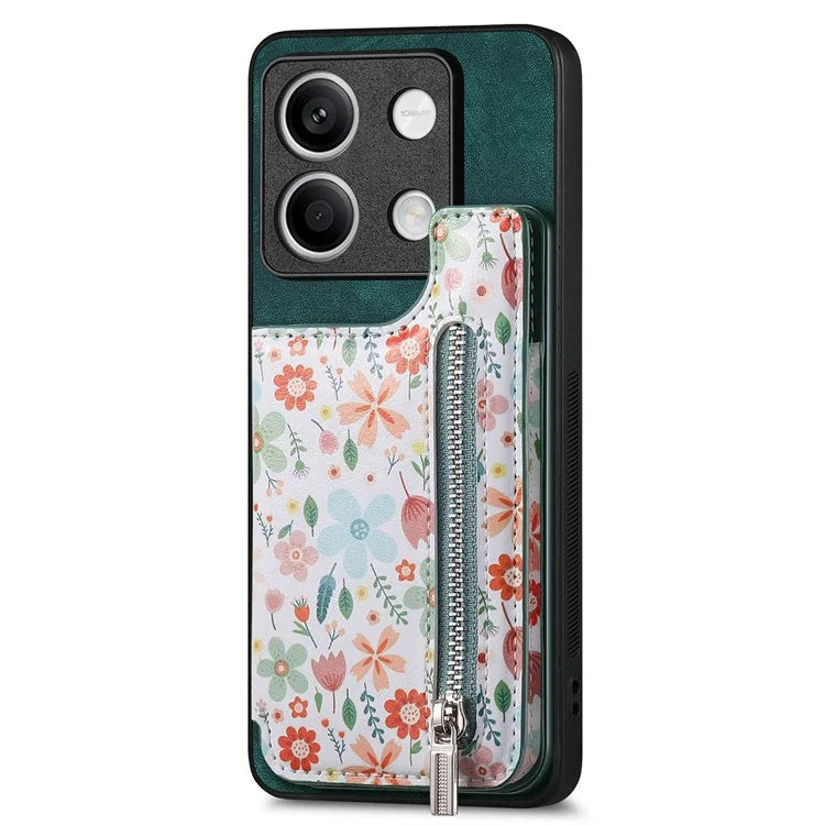 D10 For Xiaomi Redmi Note 13 5G Back Case Pattern Printed Card Bag TPU+Leather Phone Cover