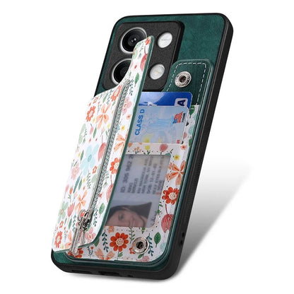 D10 For Xiaomi Redmi Note 13 5G Back Case Pattern Printed Card Bag TPU+Leather Phone Cover
