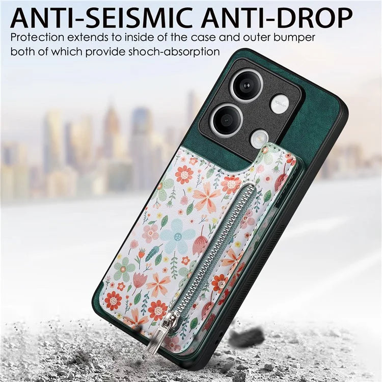 D10 For Xiaomi Redmi Note 13 5G Back Case Pattern Printed Card Bag TPU+Leather Phone Cover