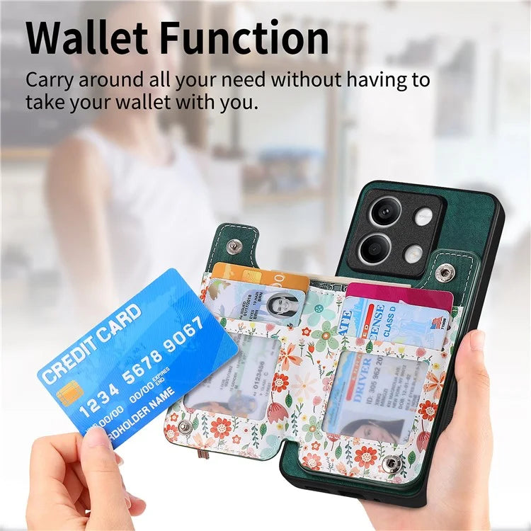 D10 For Xiaomi Redmi Note 13 5G Back Case Pattern Printed Card Bag TPU+Leather Phone Cover
