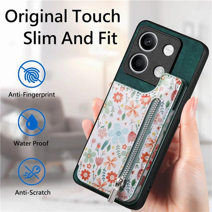 D10 For Xiaomi Redmi Note 13 5G Back Case Pattern Printed Card Bag TPU+Leather Phone Cover