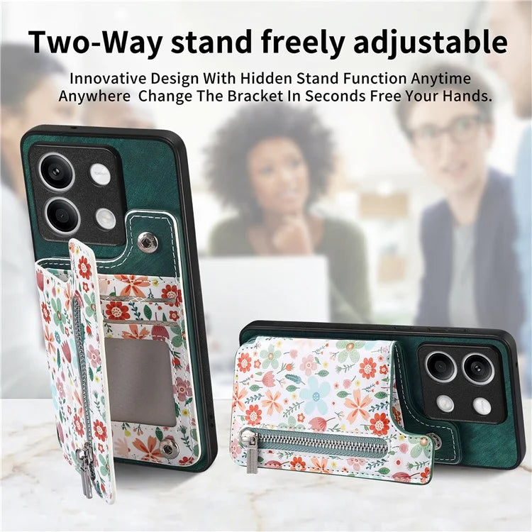D10 For Xiaomi Redmi Note 13 5G Back Case Pattern Printed Card Bag TPU+Leather Phone Cover