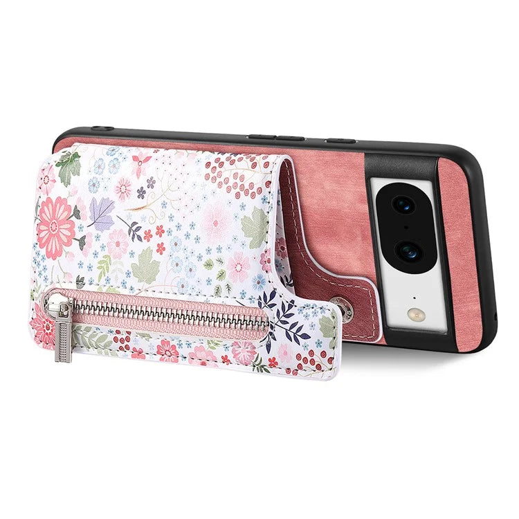 D10 For Google Pixel 8 Phone Protective Cover Colorful Printed Card Holder Zipper Design
