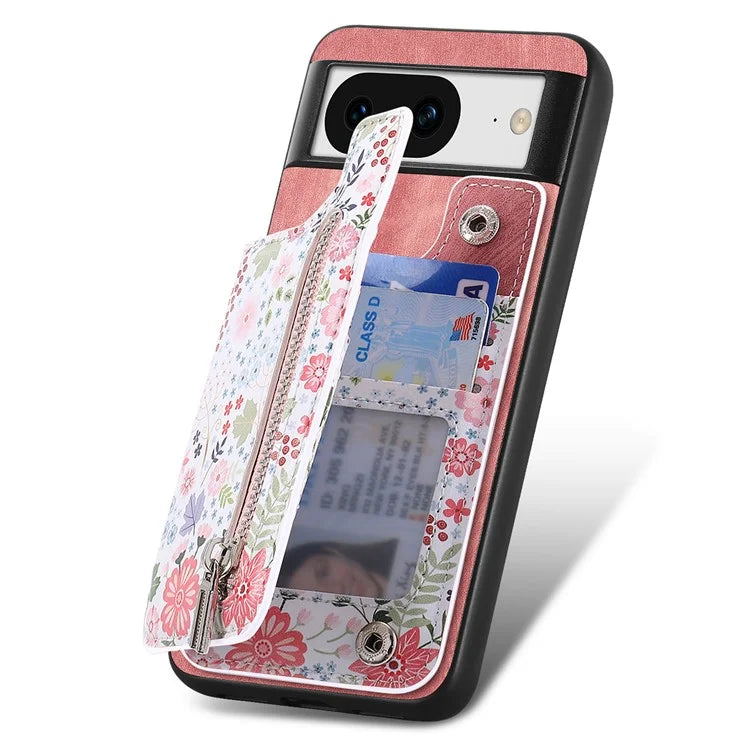 D10 For Google Pixel 8 Phone Protective Cover Colorful Printed Card Holder Zipper Design
