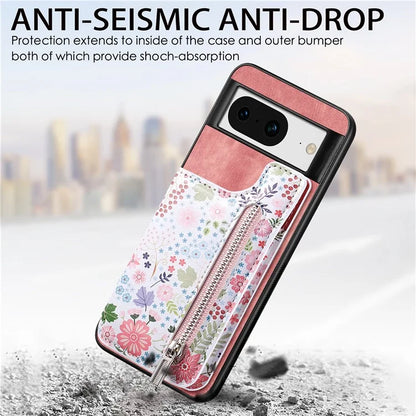 D10 For Google Pixel 8 Phone Protective Cover Colorful Printed Card Holder Zipper Design