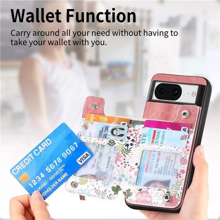 D10 For Google Pixel 8 Phone Protective Cover Colorful Printed Card Holder Zipper Design