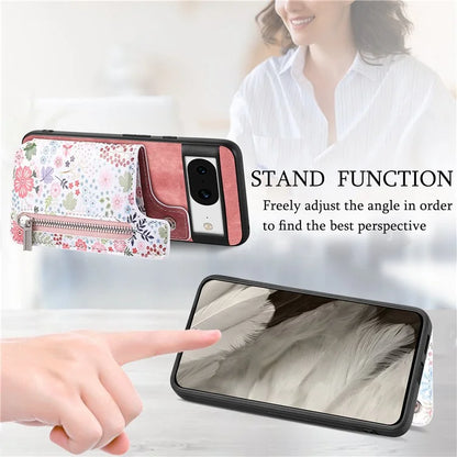 D10 For Google Pixel 8 Phone Protective Cover Colorful Printed Card Holder Zipper Design
