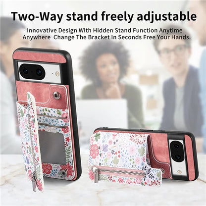 D10 For Google Pixel 8 Phone Protective Cover Colorful Printed Card Holder Zipper Design