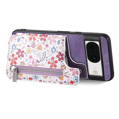D10 For Google Pixel 8 Phone Protective Cover Colorful Printed Card Holder Zipper Design