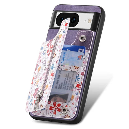 D10 For Google Pixel 8 Phone Protective Cover Colorful Printed Card Holder Zipper Design
