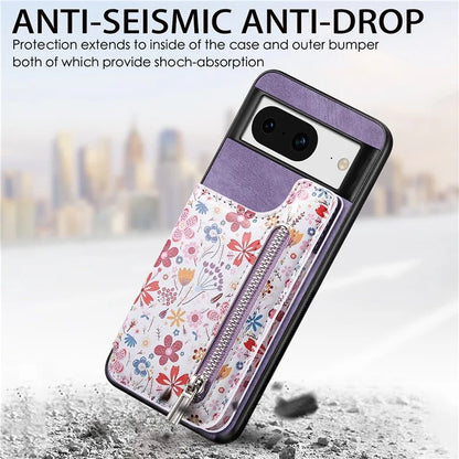 D10 For Google Pixel 8 Phone Protective Cover Colorful Printed Card Holder Zipper Design
