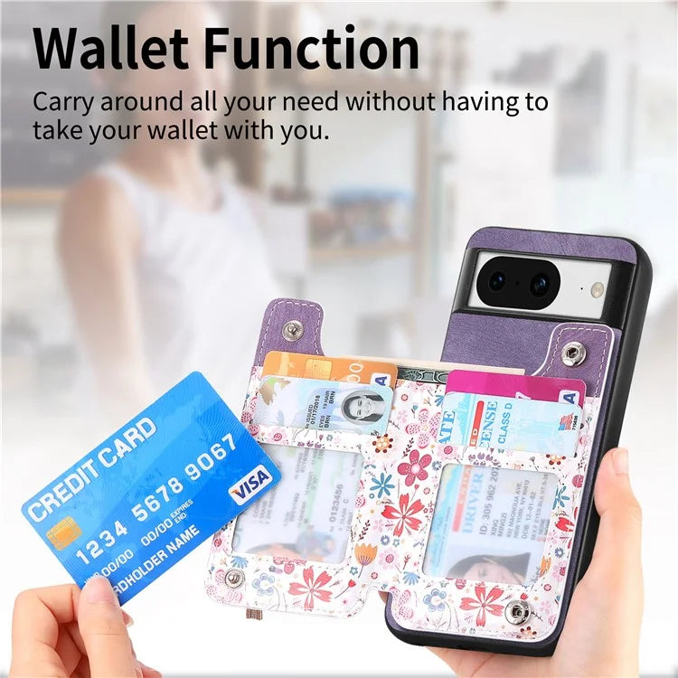 D10 For Google Pixel 8 Phone Protective Cover Colorful Printed Card Holder Zipper Design