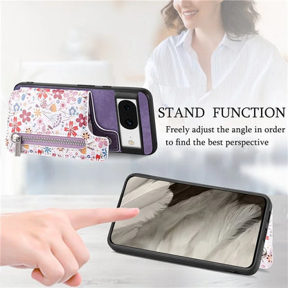D10 For Google Pixel 8 Phone Protective Cover Colorful Printed Card Holder Zipper Design