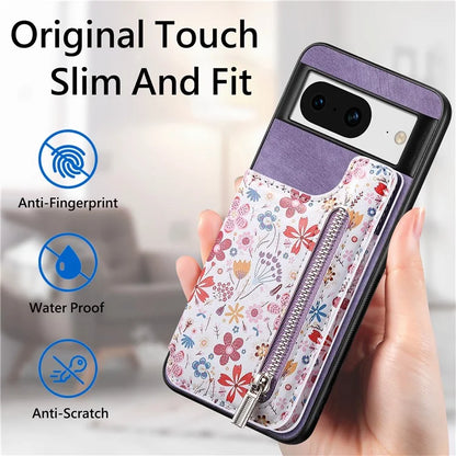 D10 For Google Pixel 8 Phone Protective Cover Colorful Printed Card Holder Zipper Design