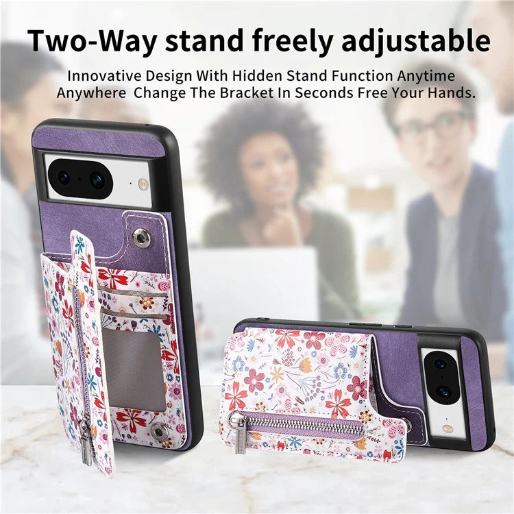 D10 For Google Pixel 8 Phone Protective Cover Colorful Printed Card Holder Zipper Design