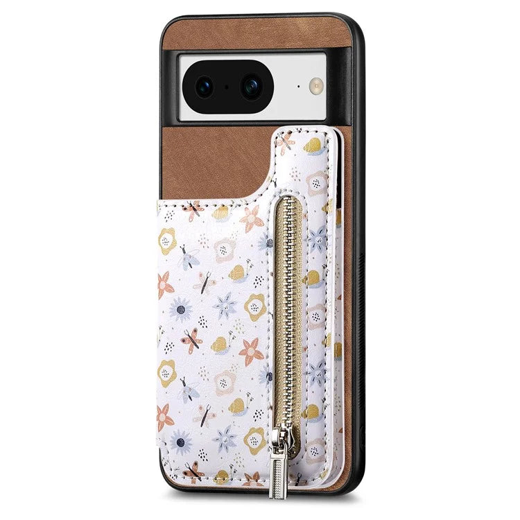 D10 For Google Pixel 8 Phone Protective Cover Colorful Printed Card Holder Zipper Design