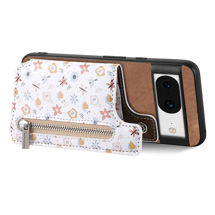D10 For Google Pixel 8 Phone Protective Cover Colorful Printed Card Holder Zipper Design