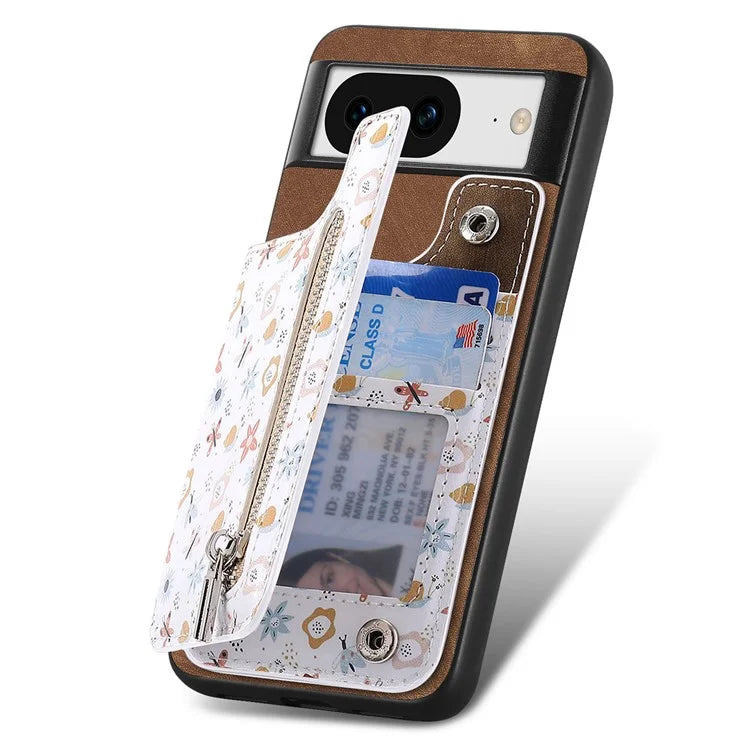 D10 For Google Pixel 8 Phone Protective Cover Colorful Printed Card Holder Zipper Design