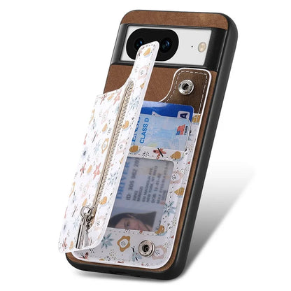 D10 For Google Pixel 8 Phone Protective Cover Colorful Printed Card Holder Zipper Design