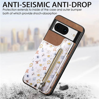 D10 For Google Pixel 8 Phone Protective Cover Colorful Printed Card Holder Zipper Design