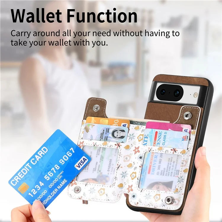 D10 For Google Pixel 8 Phone Protective Cover Colorful Printed Card Holder Zipper Design