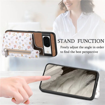 D10 For Google Pixel 8 Phone Protective Cover Colorful Printed Card Holder Zipper Design