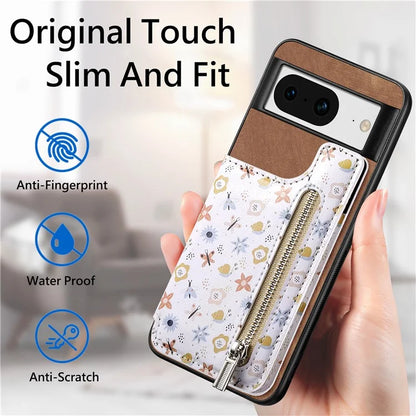D10 For Google Pixel 8 Phone Protective Cover Colorful Printed Card Holder Zipper Design