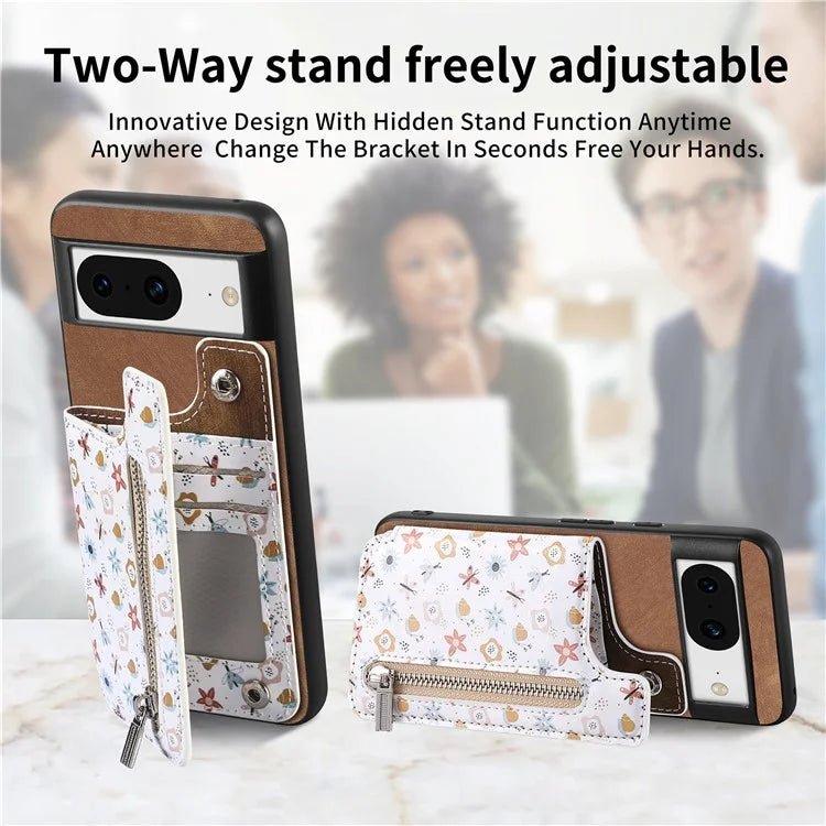D10 For Google Pixel 8 Phone Protective Cover Colorful Printed Card Holder Zipper Design