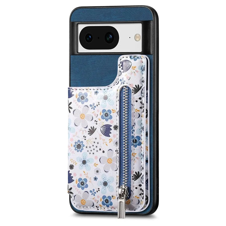 D10 For Google Pixel 8 Phone Protective Cover Colorful Printed Card Holder Zipper Design