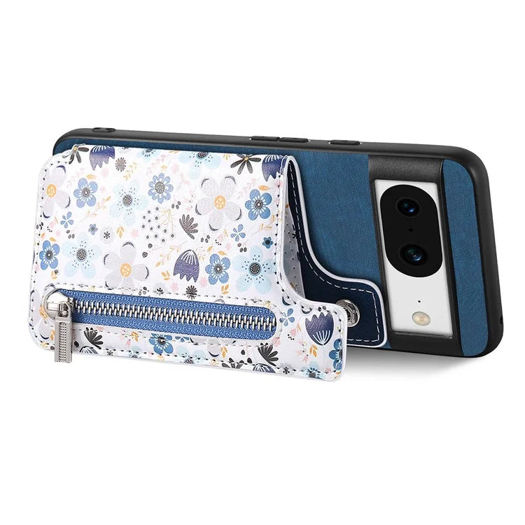 D10 For Google Pixel 8 Phone Protective Cover Colorful Printed Card Holder Zipper Design