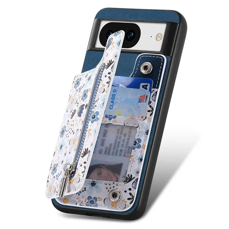 D10 For Google Pixel 8 Phone Protective Cover Colorful Printed Card Holder Zipper Design