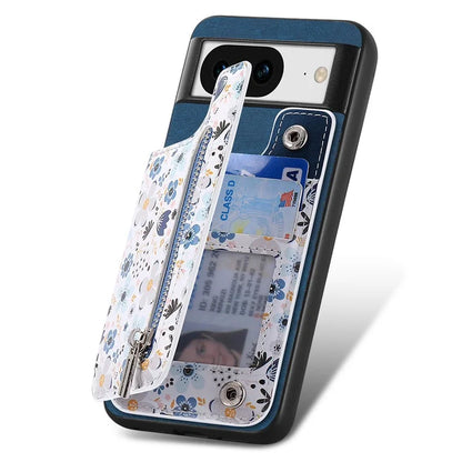 D10 For Google Pixel 8 Phone Protective Cover Colorful Printed Card Holder Zipper Design