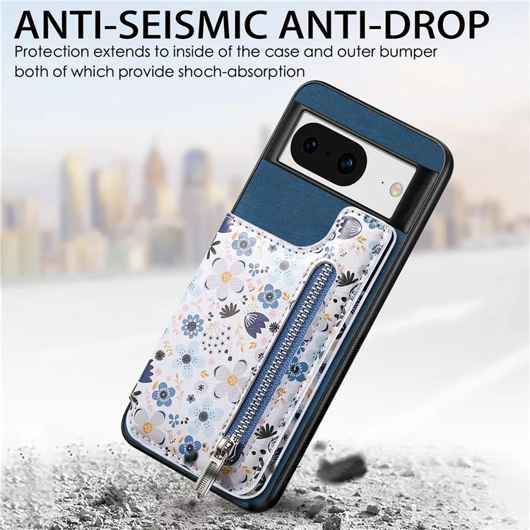 D10 For Google Pixel 8 Phone Protective Cover Colorful Printed Card Holder Zipper Design