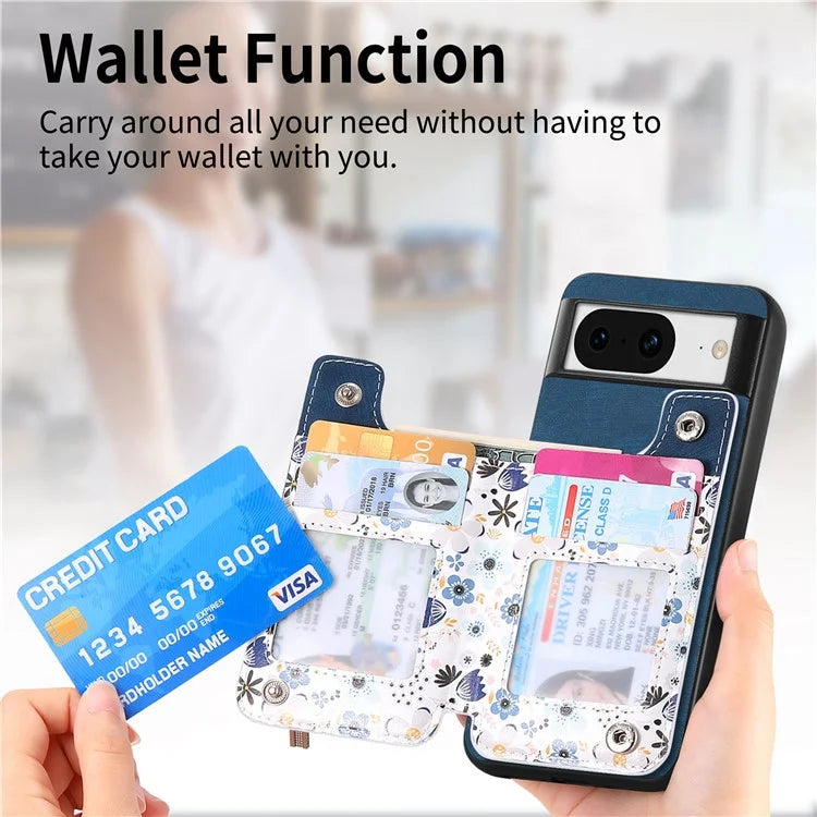 D10 For Google Pixel 8 Phone Protective Cover Colorful Printed Card Holder Zipper Design