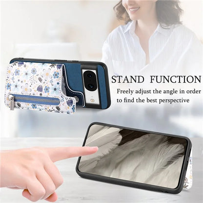 D10 For Google Pixel 8 Phone Protective Cover Colorful Printed Card Holder Zipper Design