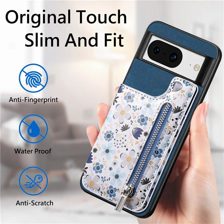 D10 For Google Pixel 8 Phone Protective Cover Colorful Printed Card Holder Zipper Design