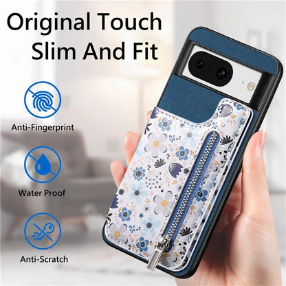 D10 For Google Pixel 8 Phone Protective Cover Colorful Printed Card Holder Zipper Design
