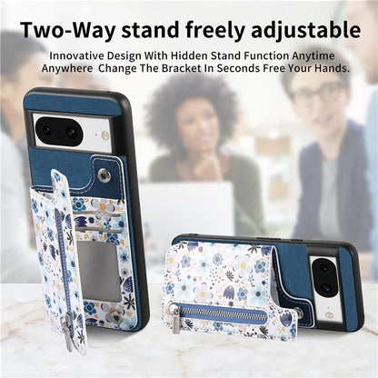 D10 For Google Pixel 8 Phone Protective Cover Colorful Printed Card Holder Zipper Design