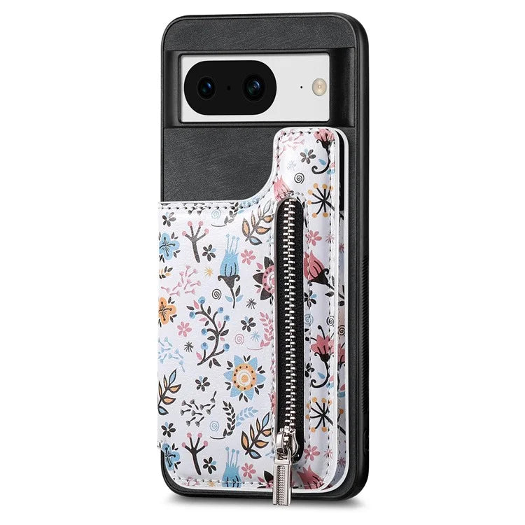 D10 For Google Pixel 8 Phone Protective Cover Colorful Printed Card Holder Zipper Design