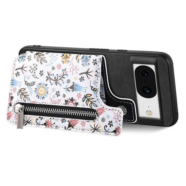 D10 For Google Pixel 8 Phone Protective Cover Colorful Printed Card Holder Zipper Design