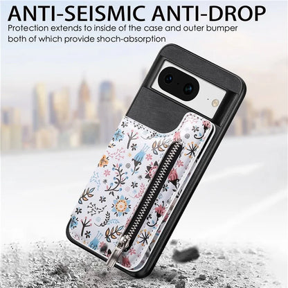 D10 For Google Pixel 8 Phone Protective Cover Colorful Printed Card Holder Zipper Design