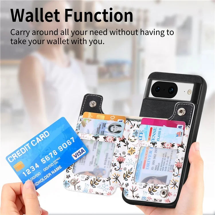 D10 For Google Pixel 8 Phone Protective Cover Colorful Printed Card Holder Zipper Design
