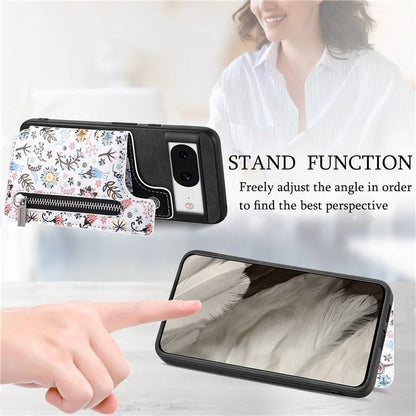 D10 For Google Pixel 8 Phone Protective Cover Colorful Printed Card Holder Zipper Design